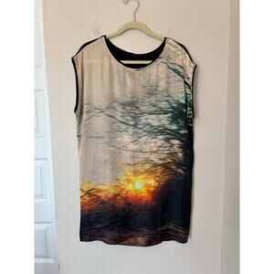 IKKS Vintage Sunset Dress Black Cap Sleeve Size 36 Women's Small